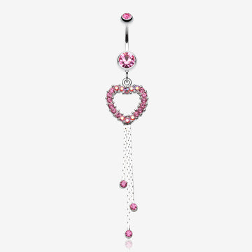 Classy Heart Cascading Belly Button Ring-Light Pink
